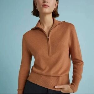 EVERLANE The Luxe Wool Yak Tawny Half-Zip Sweater Sz Medium Brown Long Sleeve